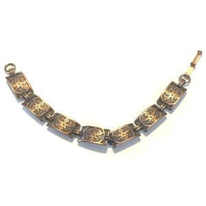 Vintage Copper Thunderbird Panel Link Bracelet Native American Style 6.5”